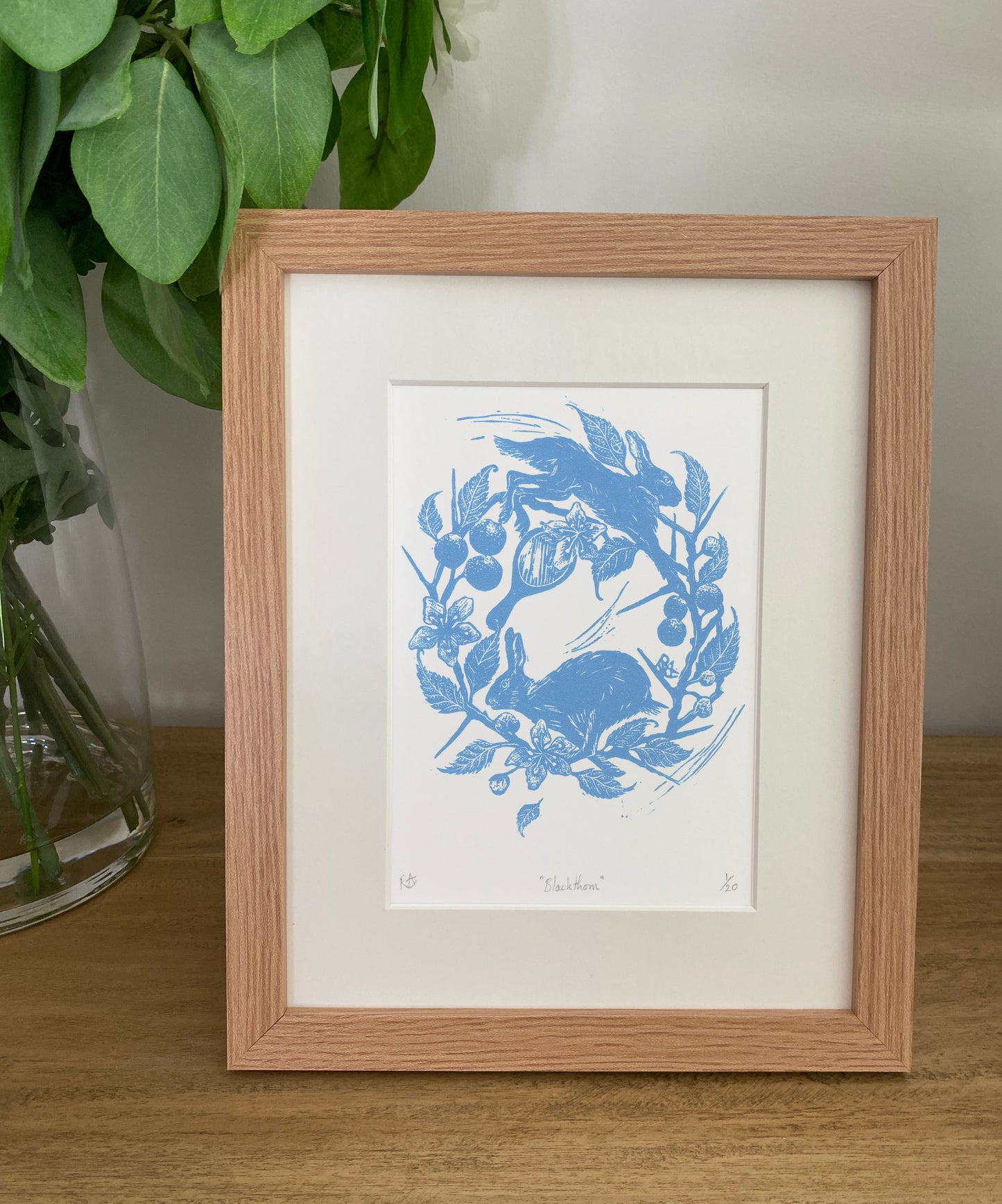 Blackthorn & Hares - Original Linocut Art Print
