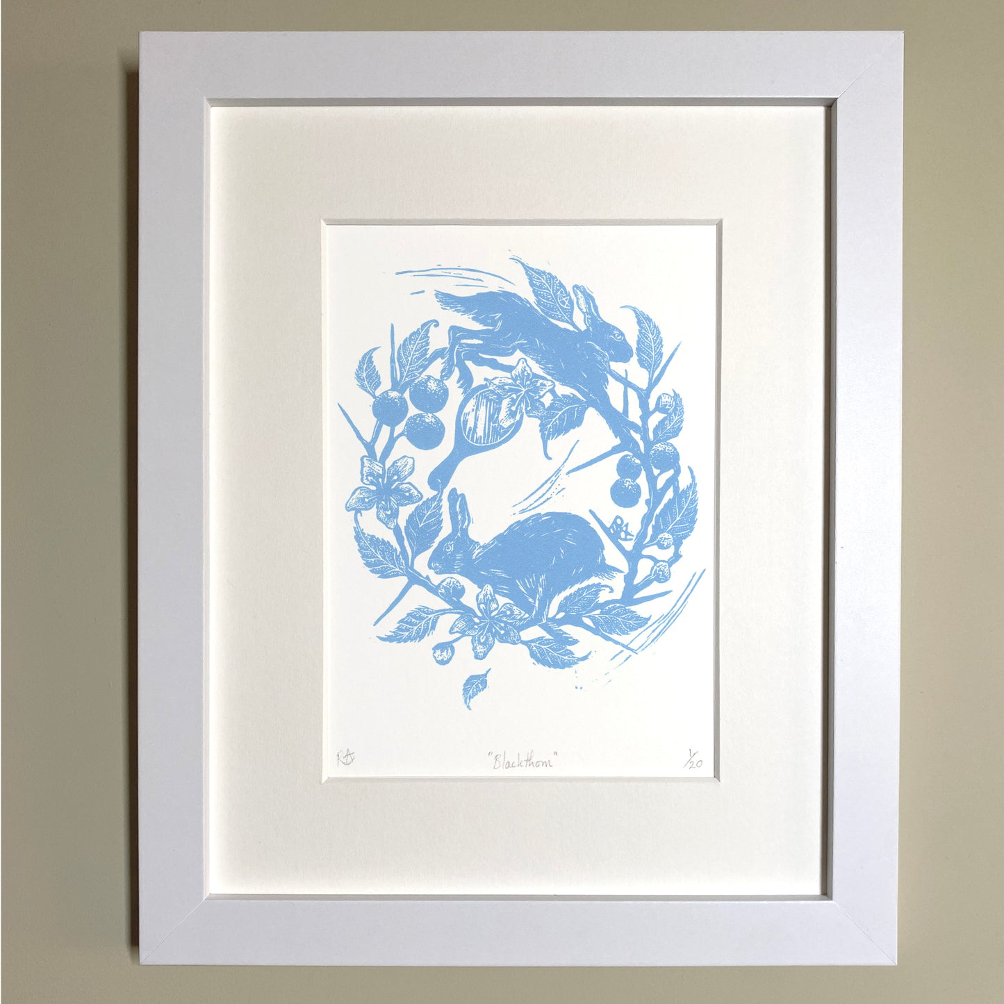 Blackthorn & Hares - Original Linocut Art Print
