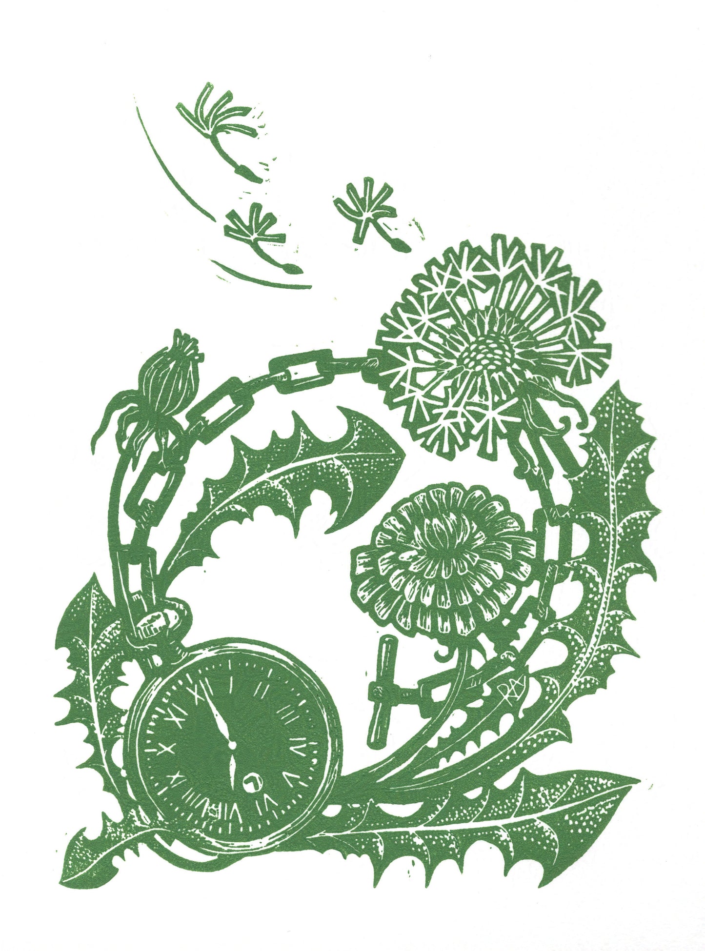 'Tick Tock' Dandelion Art Print - Pea Green