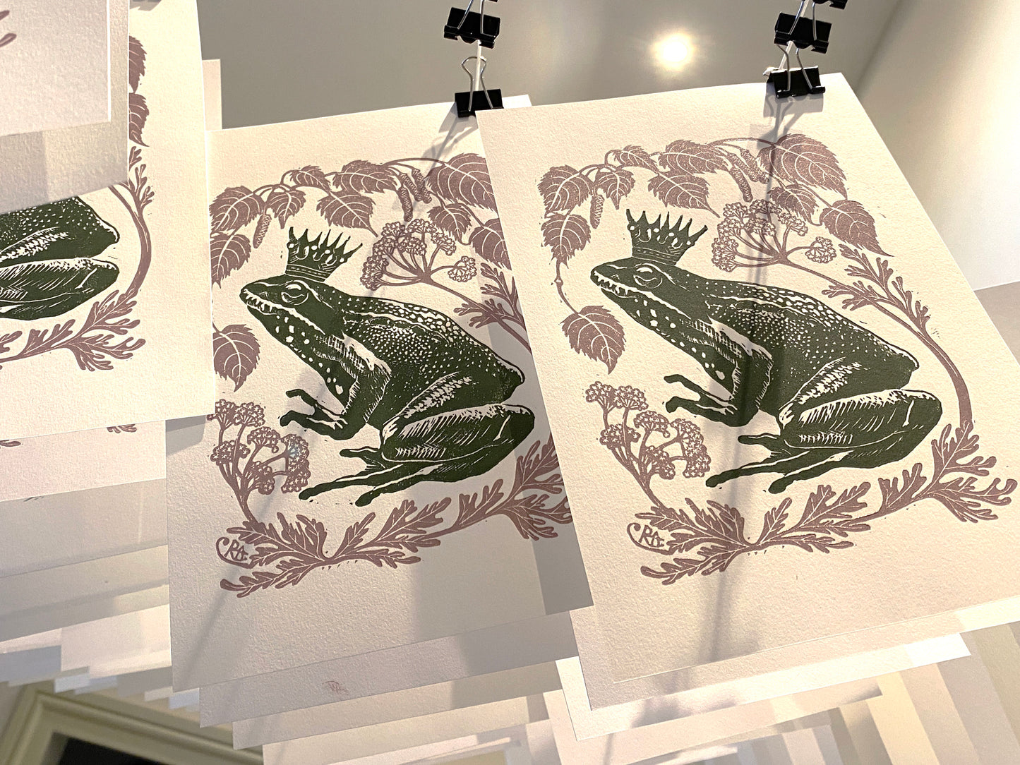 Frog Prince in Cowpat Green - Linocut Art Print