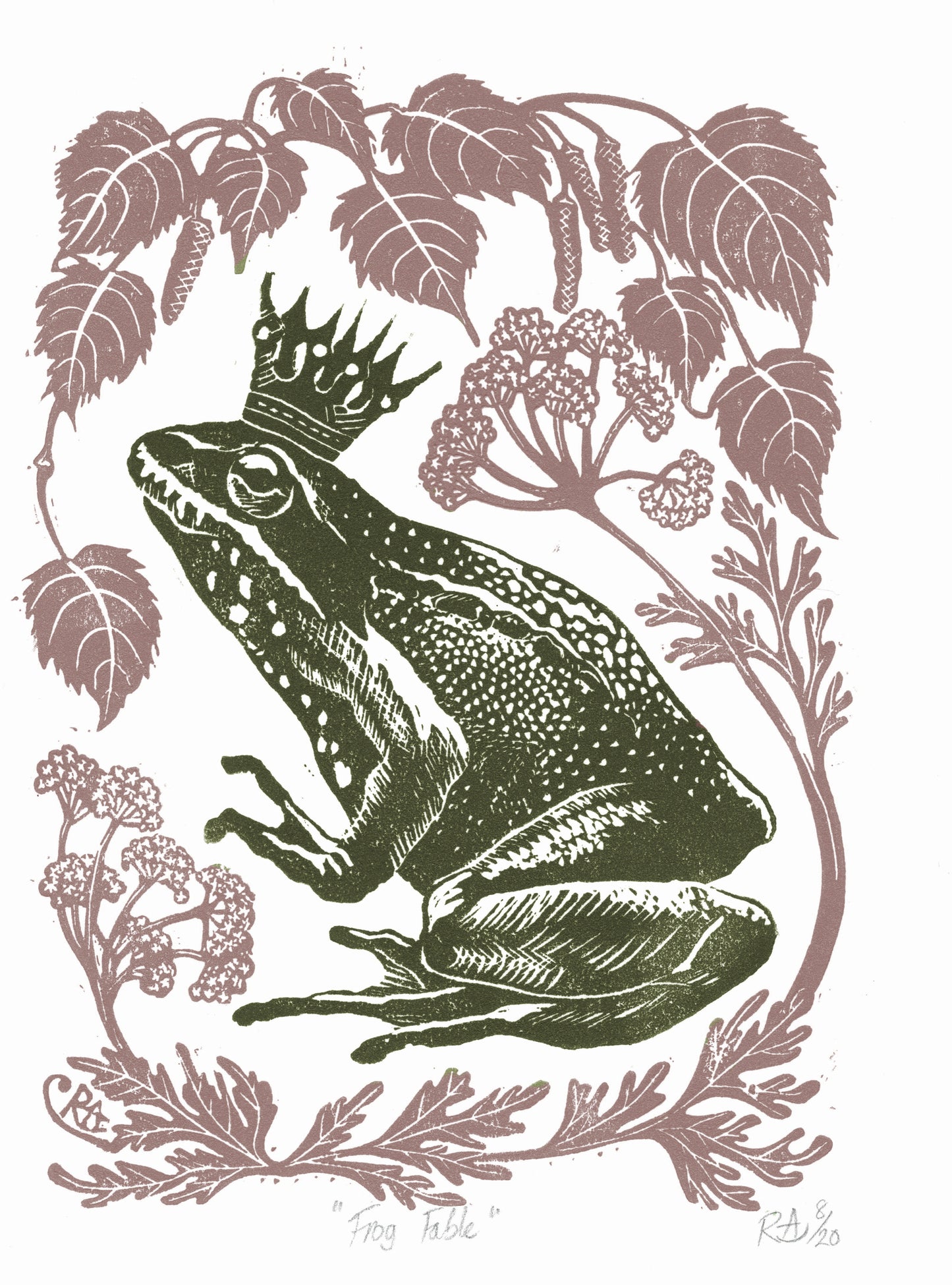 Frog Prince in Cowpat Green - Linocut Art Print