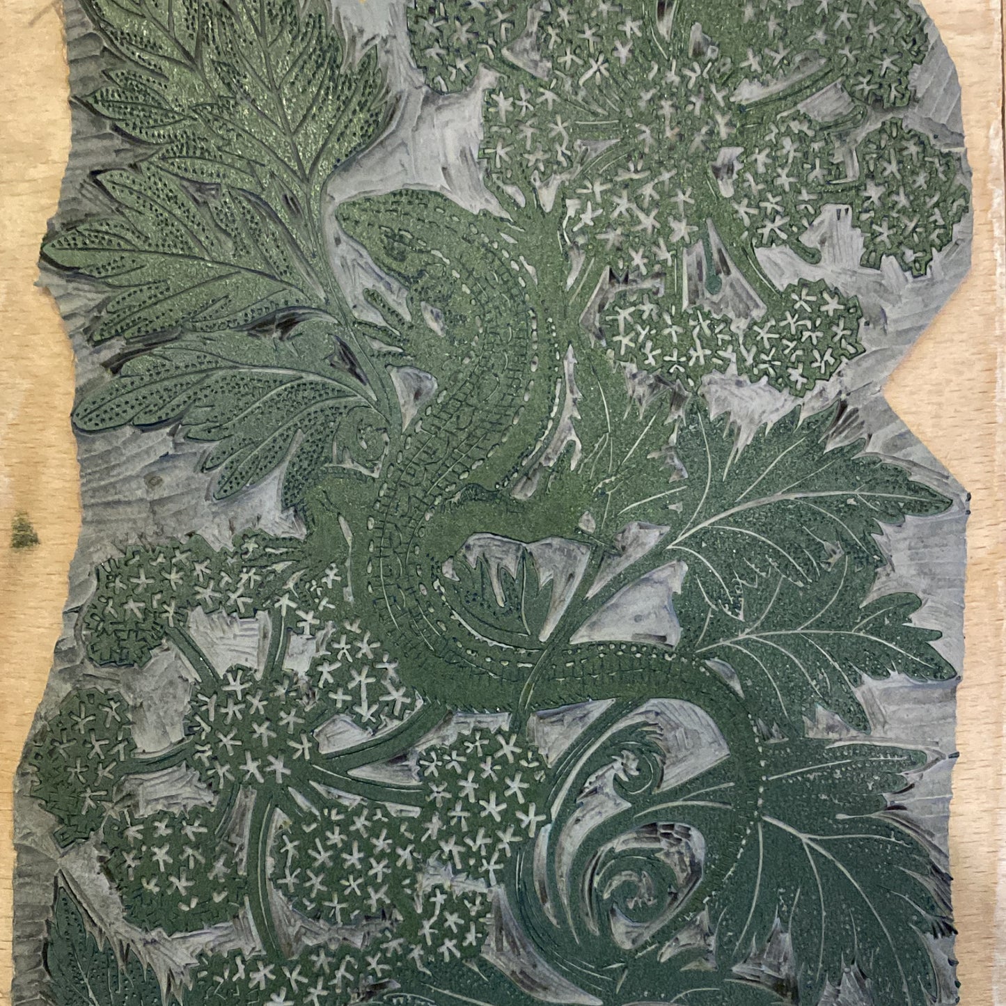 Lounging Lizard In Hemlock - Linocut Art Print