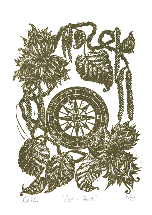 Lost & Found Art Print - Compass and Witch Hazel