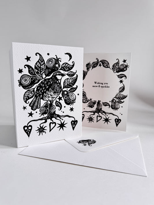 Botanical Handprinted Card, Keepsake - Custom Wording, Christmas, Winter Solstice, Yule