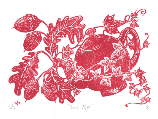 Friend Magic Art Print - Red Teapot, Oak and Ivy