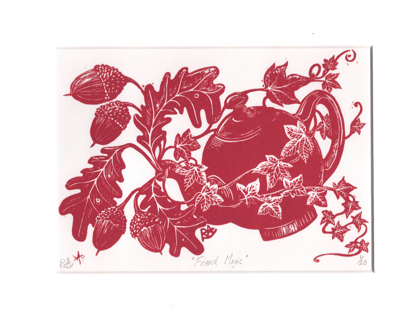 Friend Magic Art Print - Red Teapot, Oak and Ivy