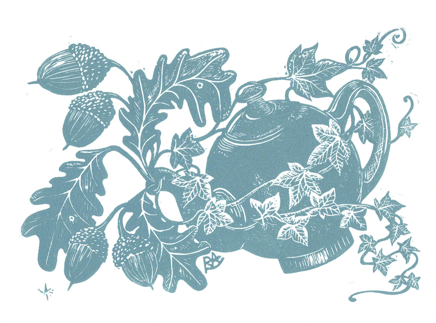 Friend Magic Art Print - Blue Teapot, Oak and Ivy