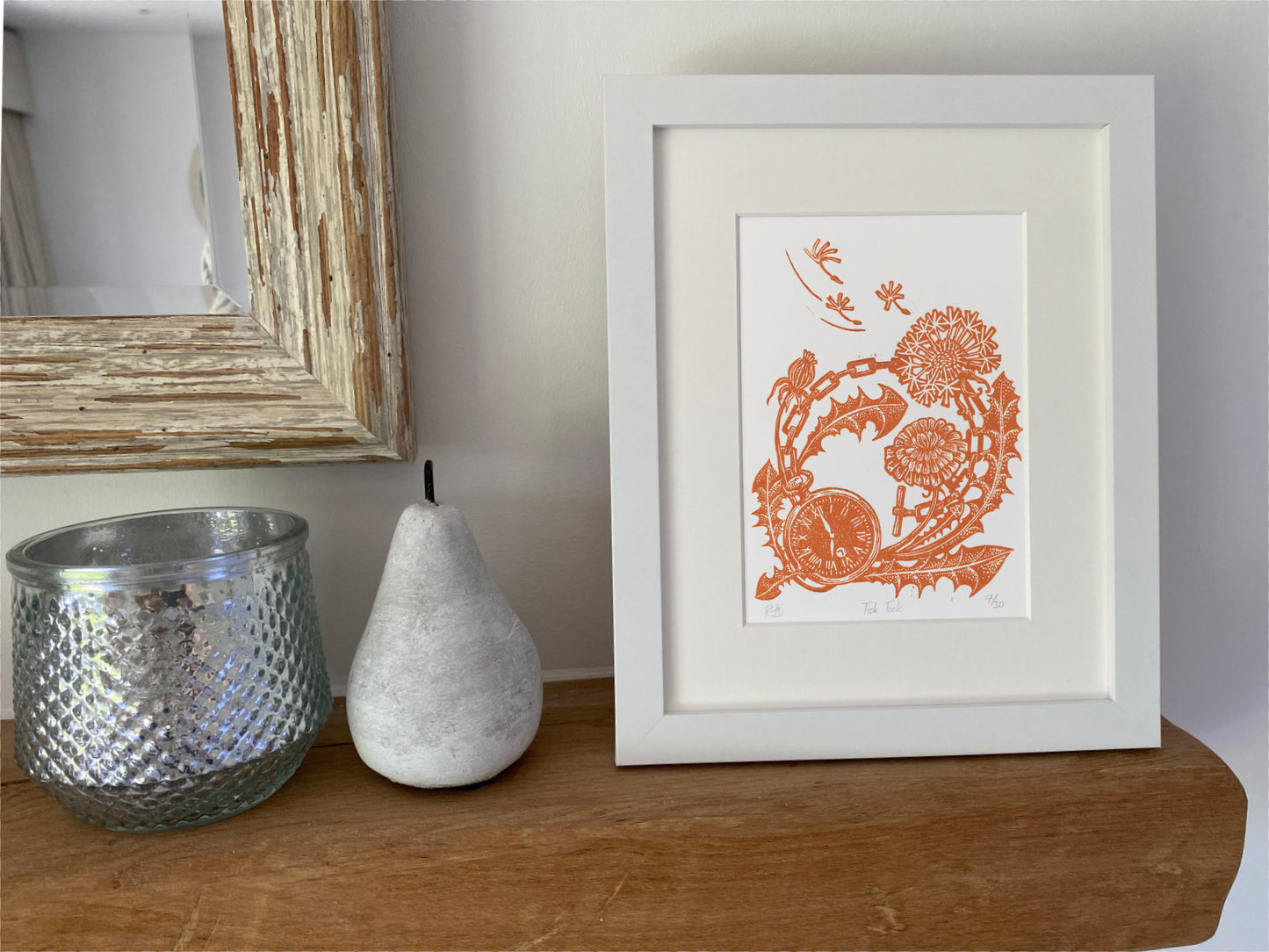 'Tick Tock' Dandelion Art Print - Rust Orange