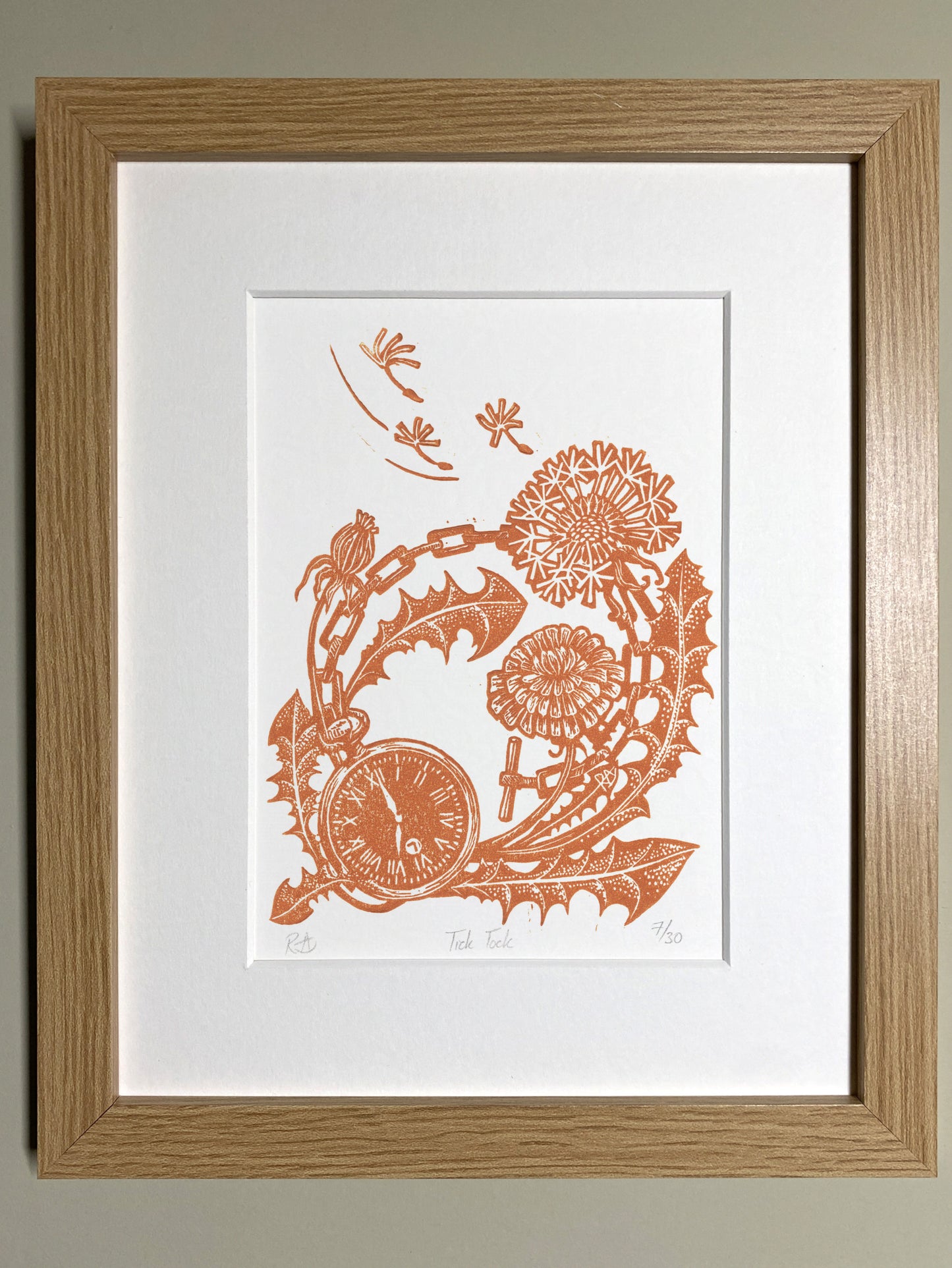 'Tick Tock' Dandelion Art Print - Rust Orange