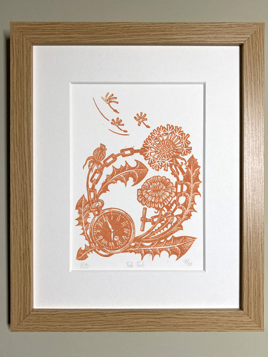 'Tick Tock' Dandelion Art Print - Rust Orange