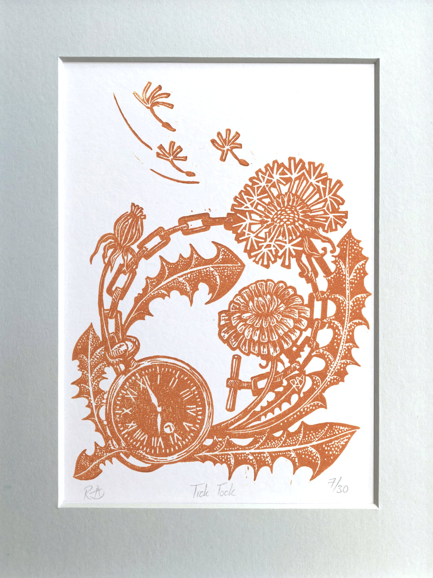 'Tick Tock' Dandelion Art Print - Rust Orange