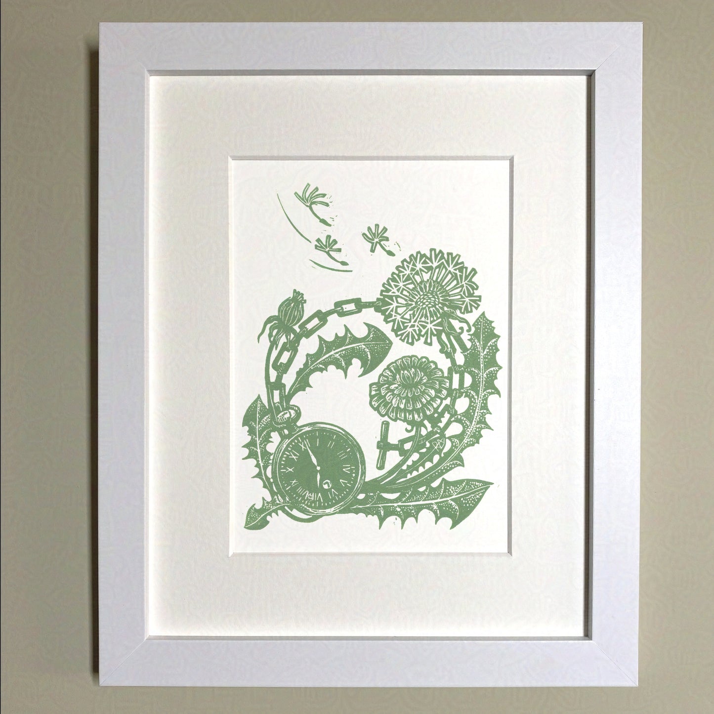 'Tick Tock' Dandelion Art Print - Pea Green
