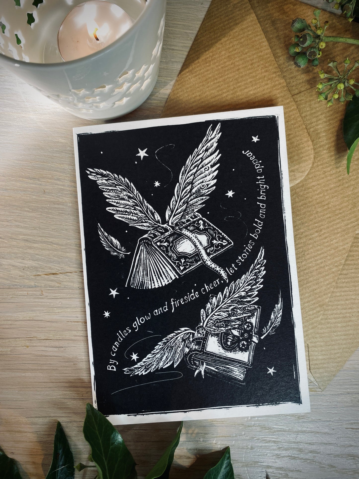 Owl Post & Magic Books Christmas Cards - Pack of 10 luxury 300gsm card with kraft envelopes