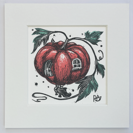 Handcarved Pumpkin Linocut Print: Limited Edition Halloween Art