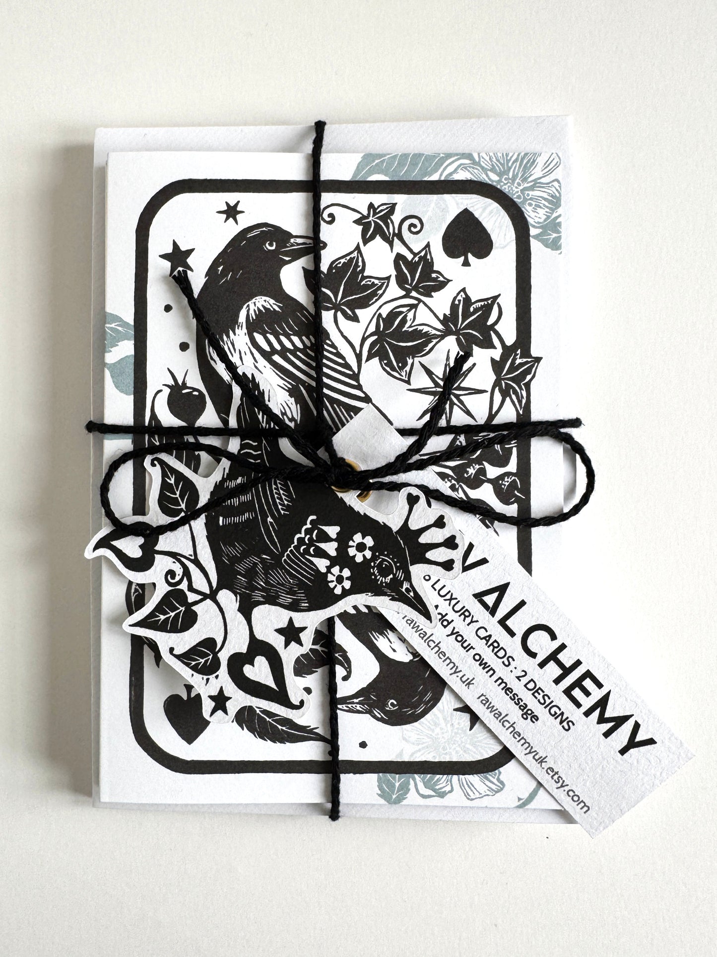Magpie and Raven - 6 luxury cards. Ideal gift for a stationery or bird lover.