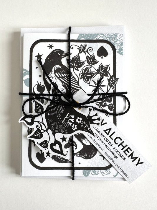 Magpie and Raven - 6 luxury cards. Ideal gift for a stationery or bird lover.