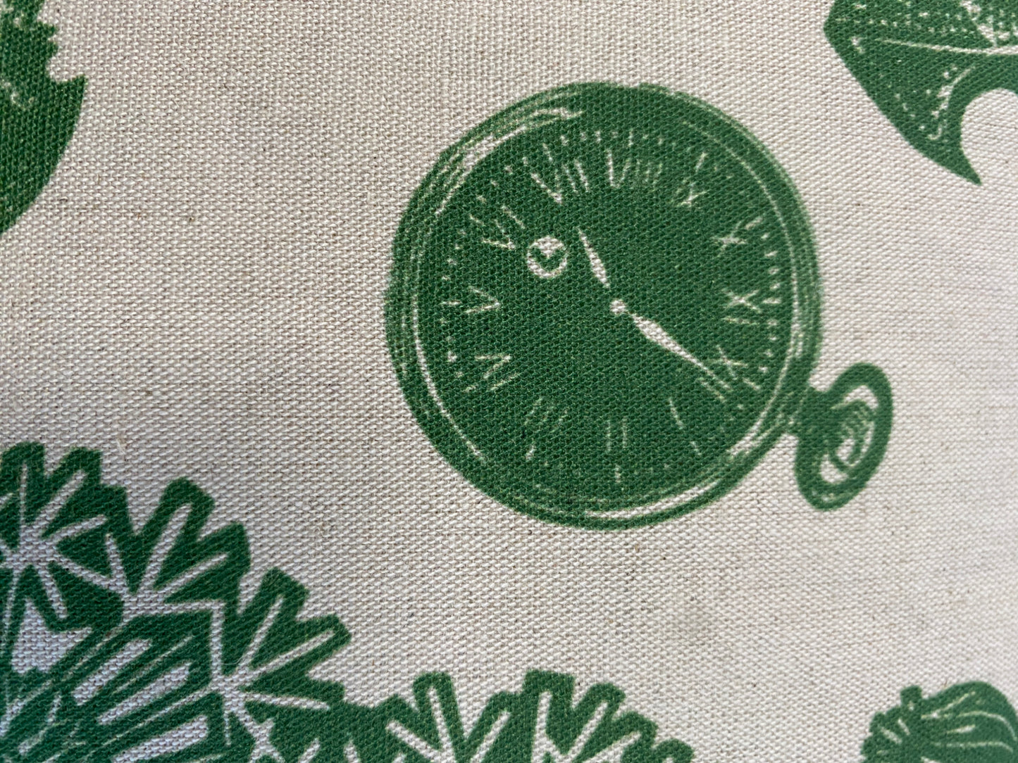 Dandelion Linoprint Print, Green & Natural Linen, Geometric Contemporary Floral Cushion Cover