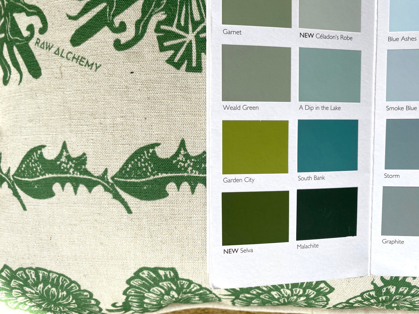 Dandelion Clocks, Natural Linen & Green Floral Stripe Cushion Cover