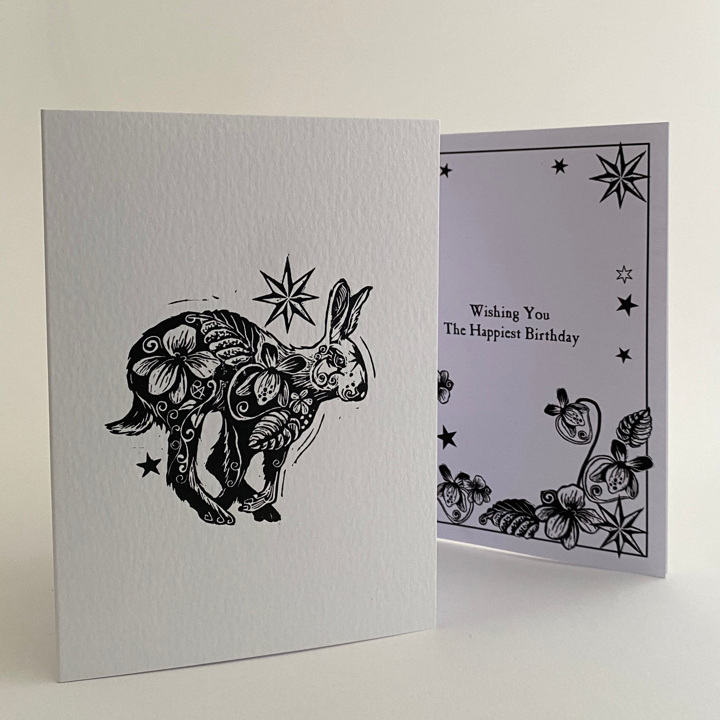 Handprinted Custom Wording Keepsake Card with Botanical Hare