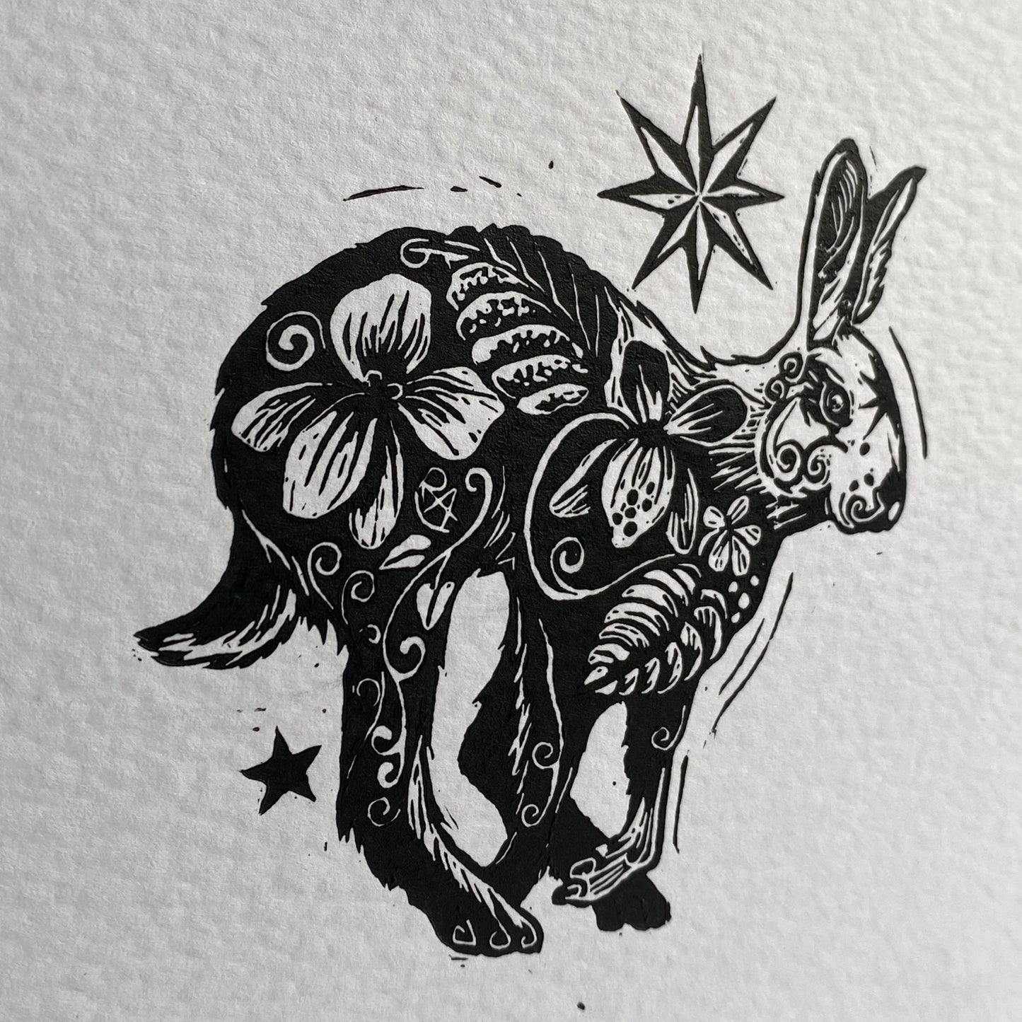 Handprinted Custom Wording Keepsake Card with Botanical Hare