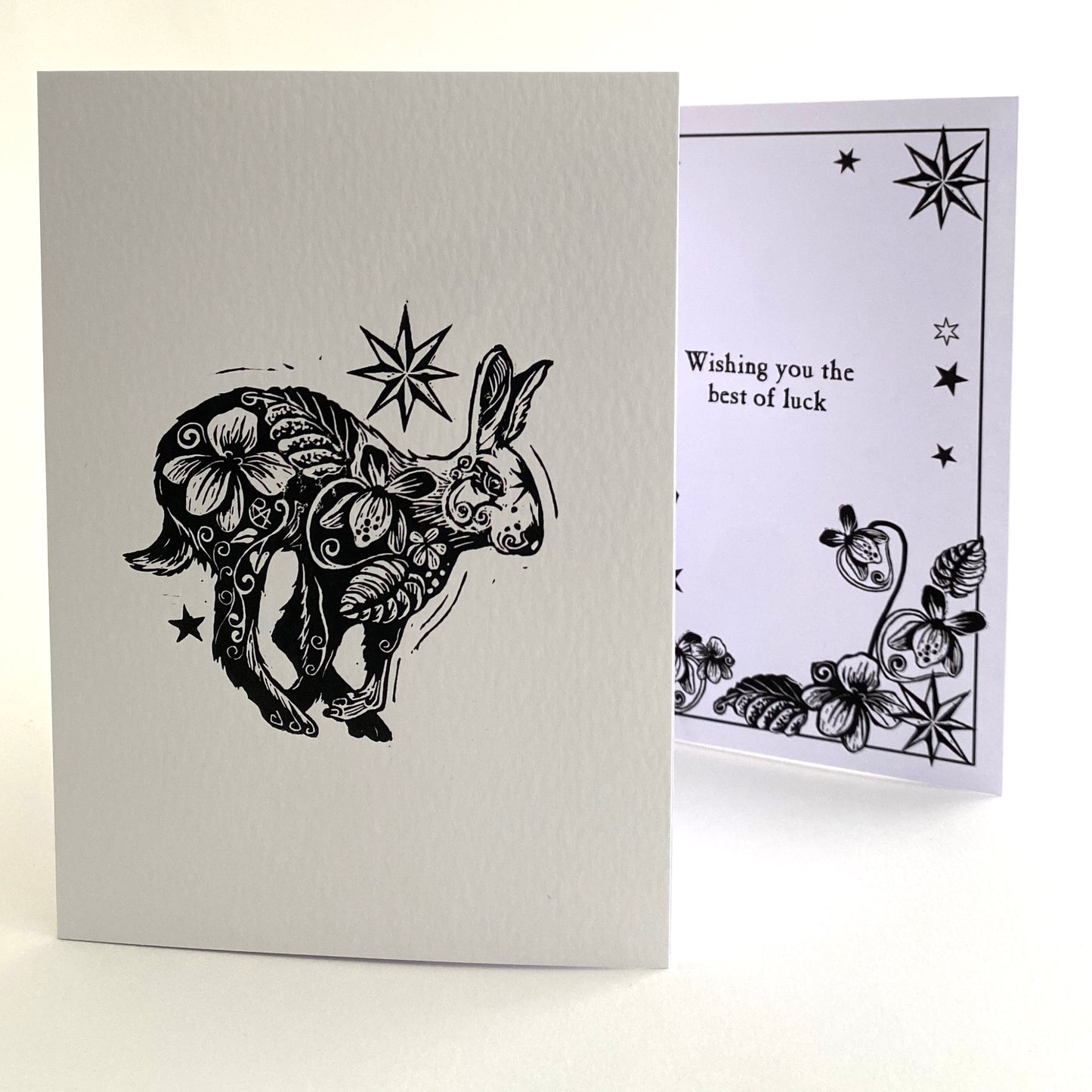 Handprinted Custom Wording Keepsake Card with Botanical Hare