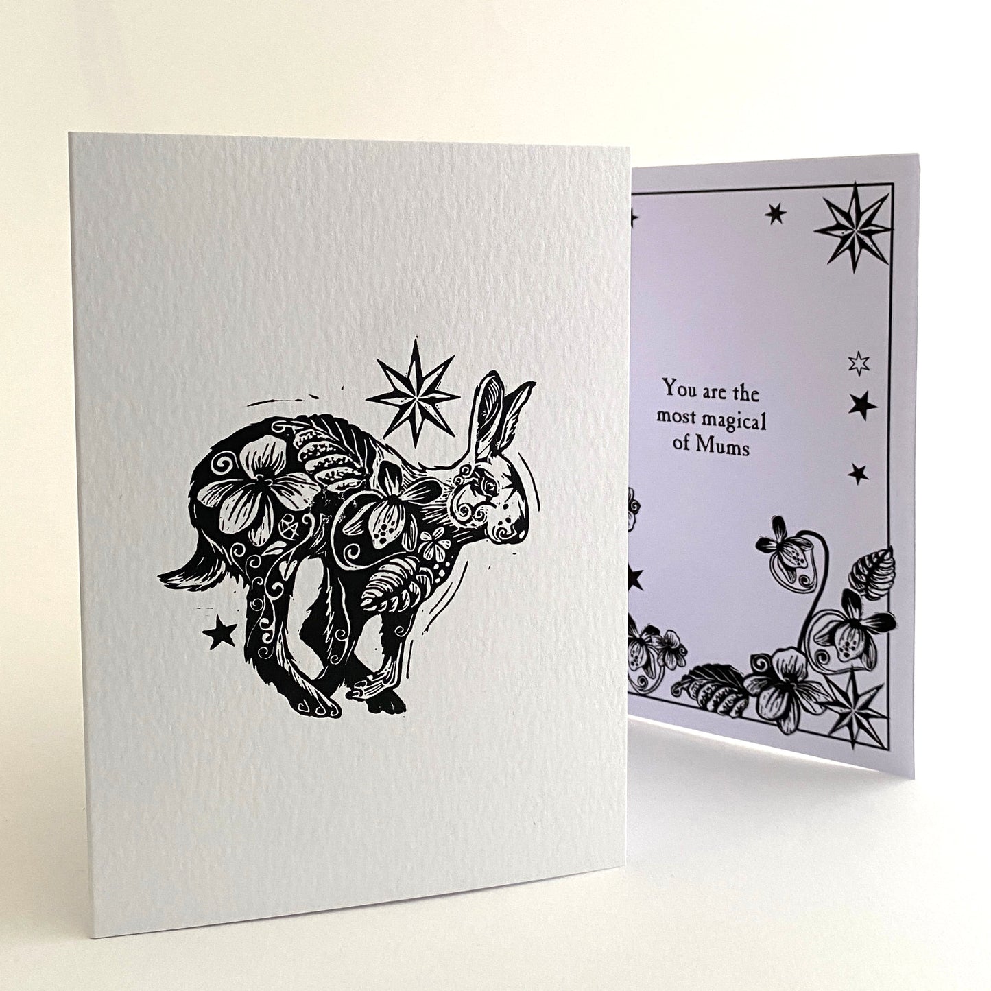 Handprinted Custom Wording Keepsake Card with Botanical Hare