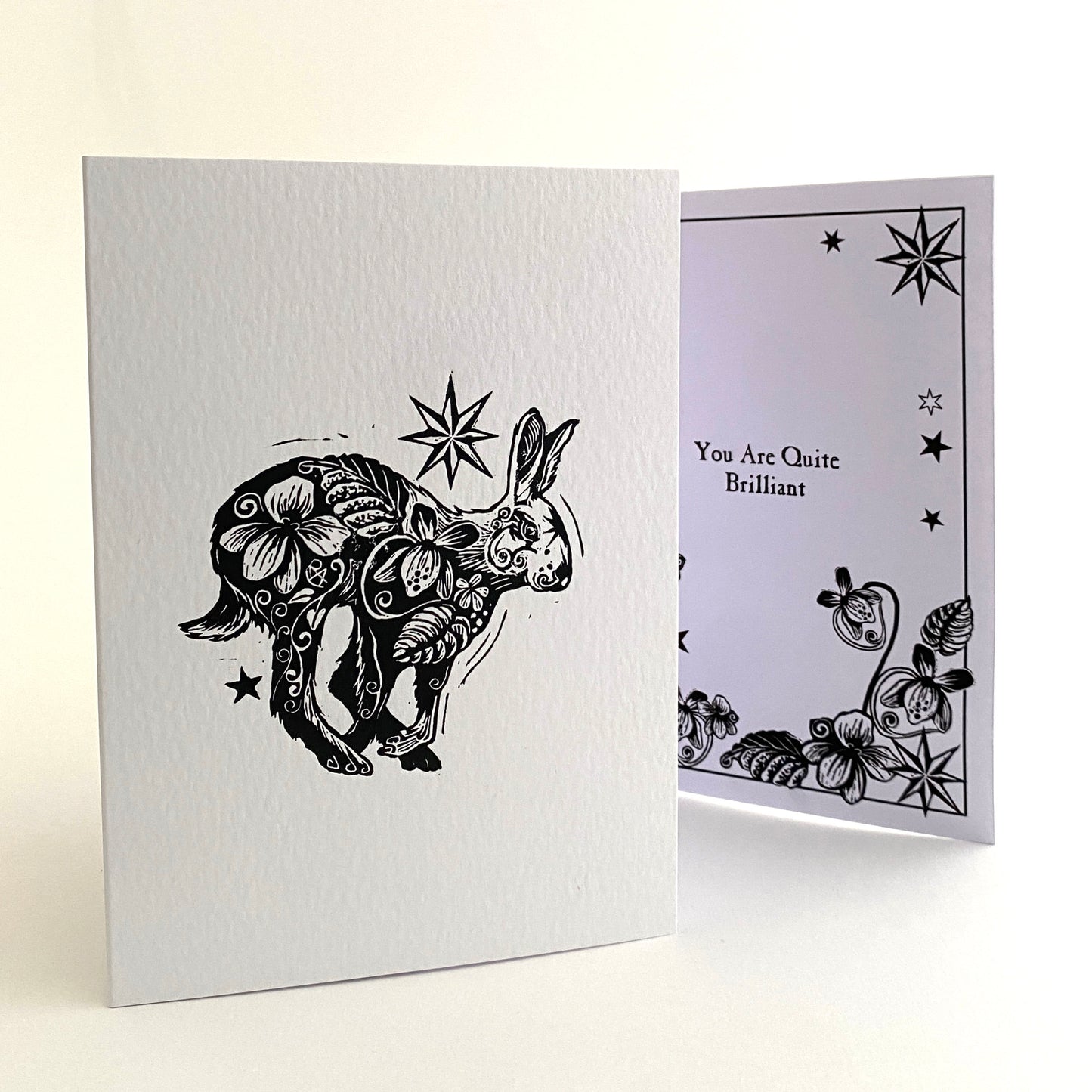 Handprinted Custom Wording Keepsake Card with Botanical Hare