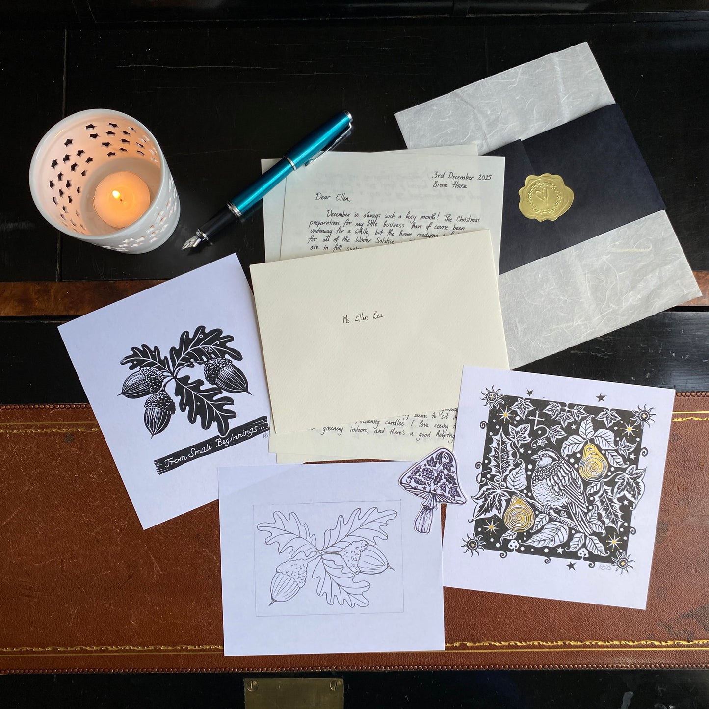 Monthly Art Gift Mail - Original Linoprint, letter, sticker and sketch delivered monthly