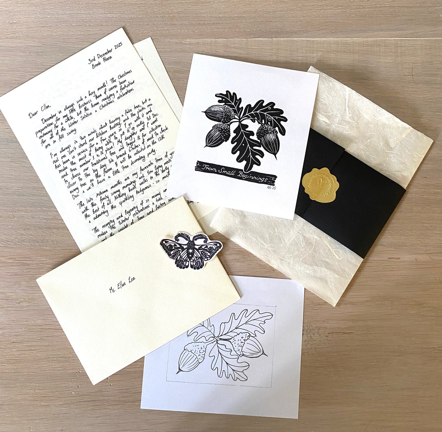 Monthly Art Gift Mail - Original Linoprint, letter, sticker and sketch delivered monthly