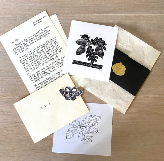 Monthly Art Gift Mail - Original Linoprint, letter, sticker and sketch delivered monthly