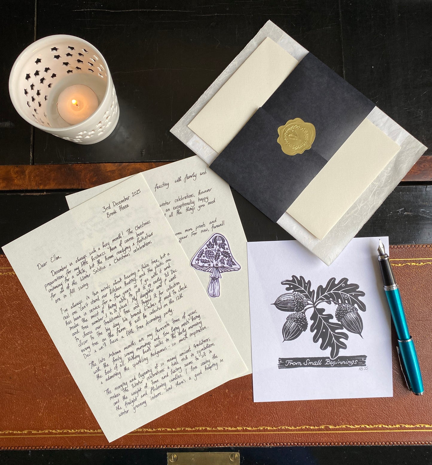 Monthly Art Gift Mail - Original Linoprint, letter, sticker and sketch delivered monthly