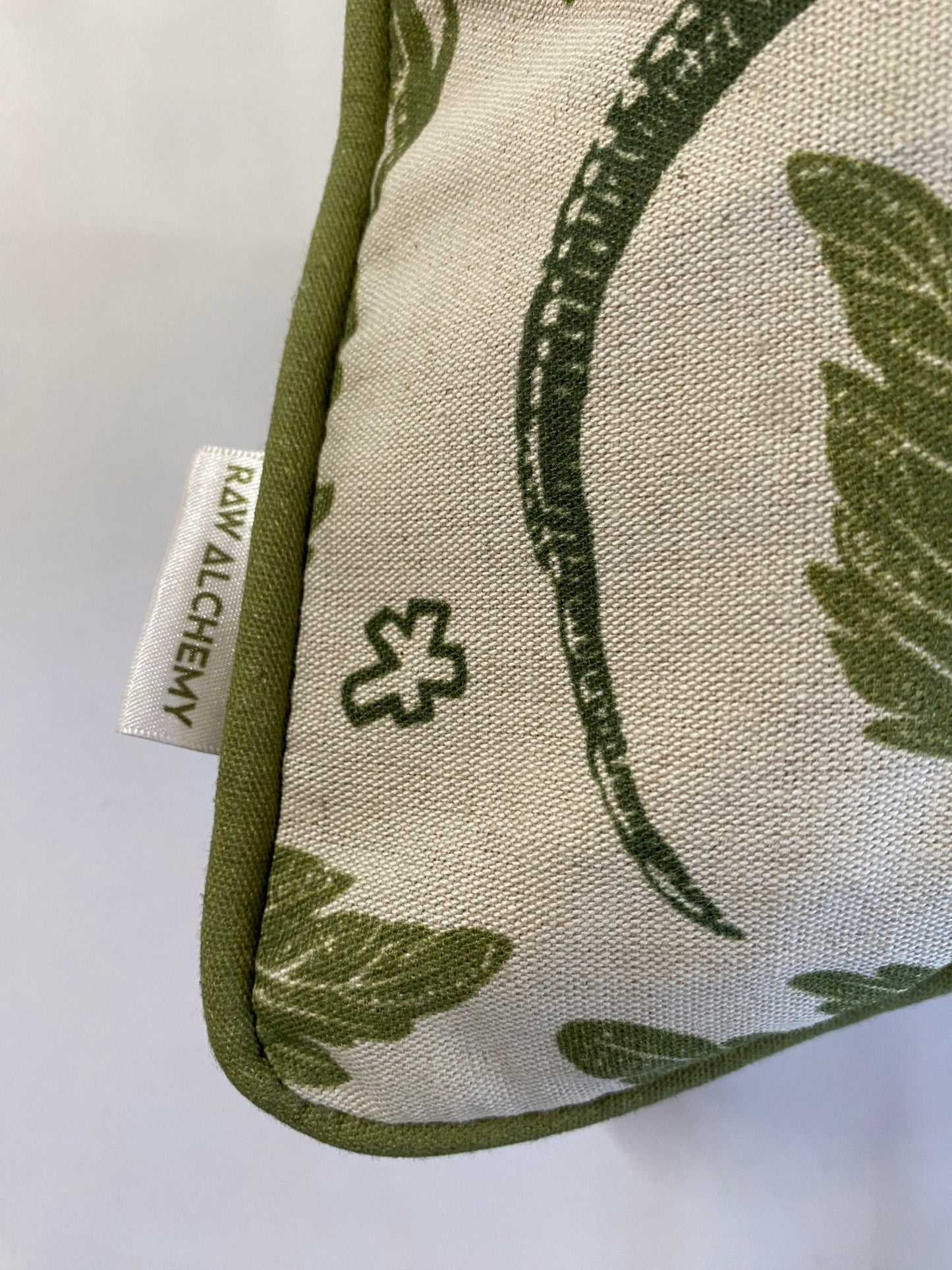 Lizard Linoprint Print, Green, Gold & Natural Linen, Contemporary Floral Cushion Cover