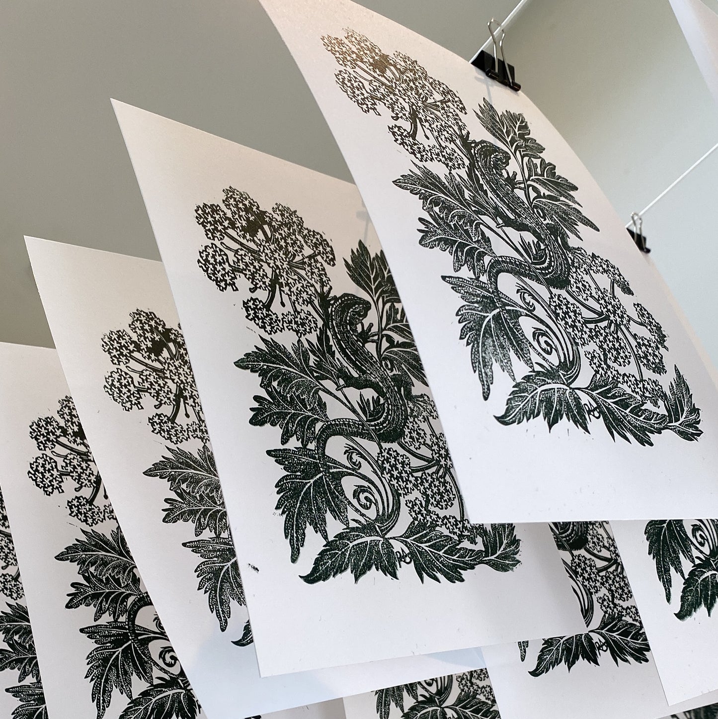 Lounging Lizard In Hemlock - Linocut Art Print