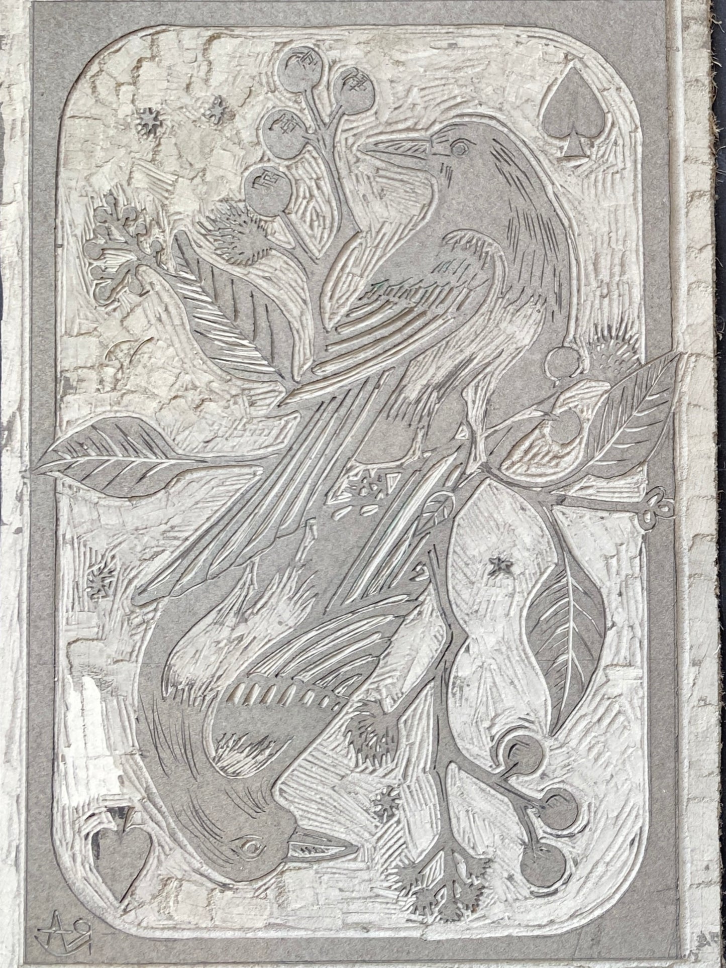 Two For Joy, Magpies & Ace of Spades - Linocut Art Print
