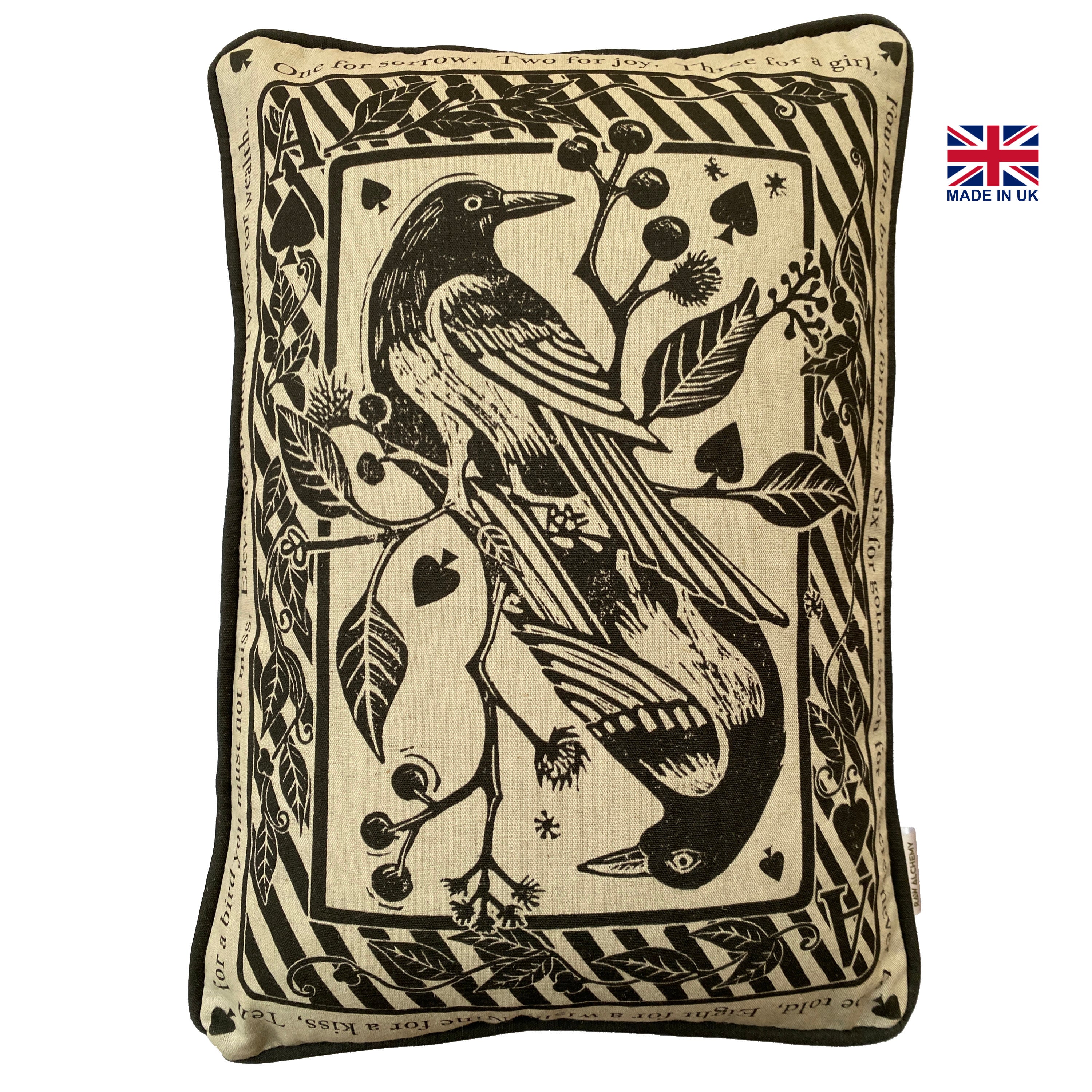 Magpie Linen Cushion Cover, Black White Bird Print, Folklore