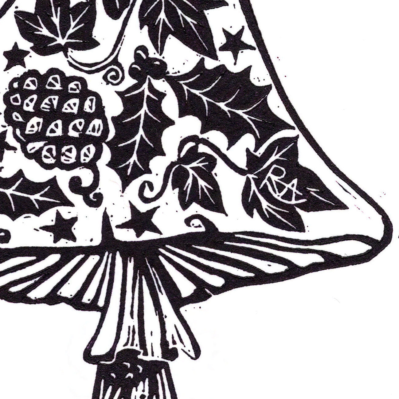 Black and white decorative design with floral elements on a white background