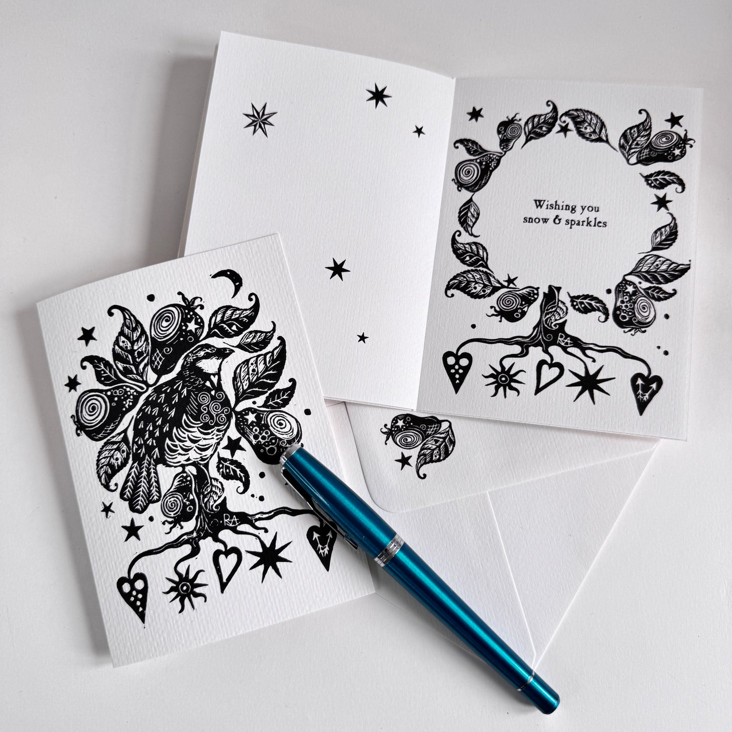 Botanical Handprinted Card, Keepsake - Custom Wording, Christmas, Winter Solstice, Yule