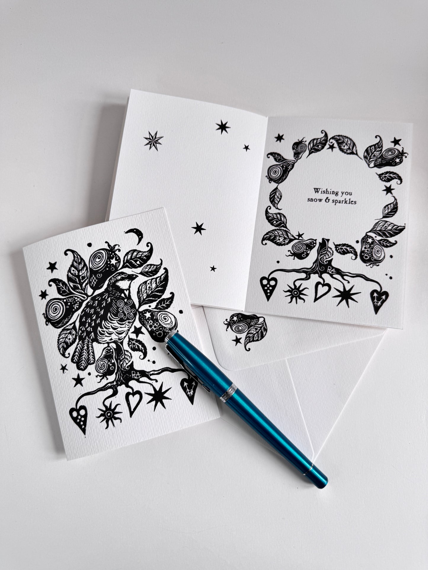 Botanical Handprinted Card, Keepsake - Custom Wording, Christmas, Winter Solstice, Yule