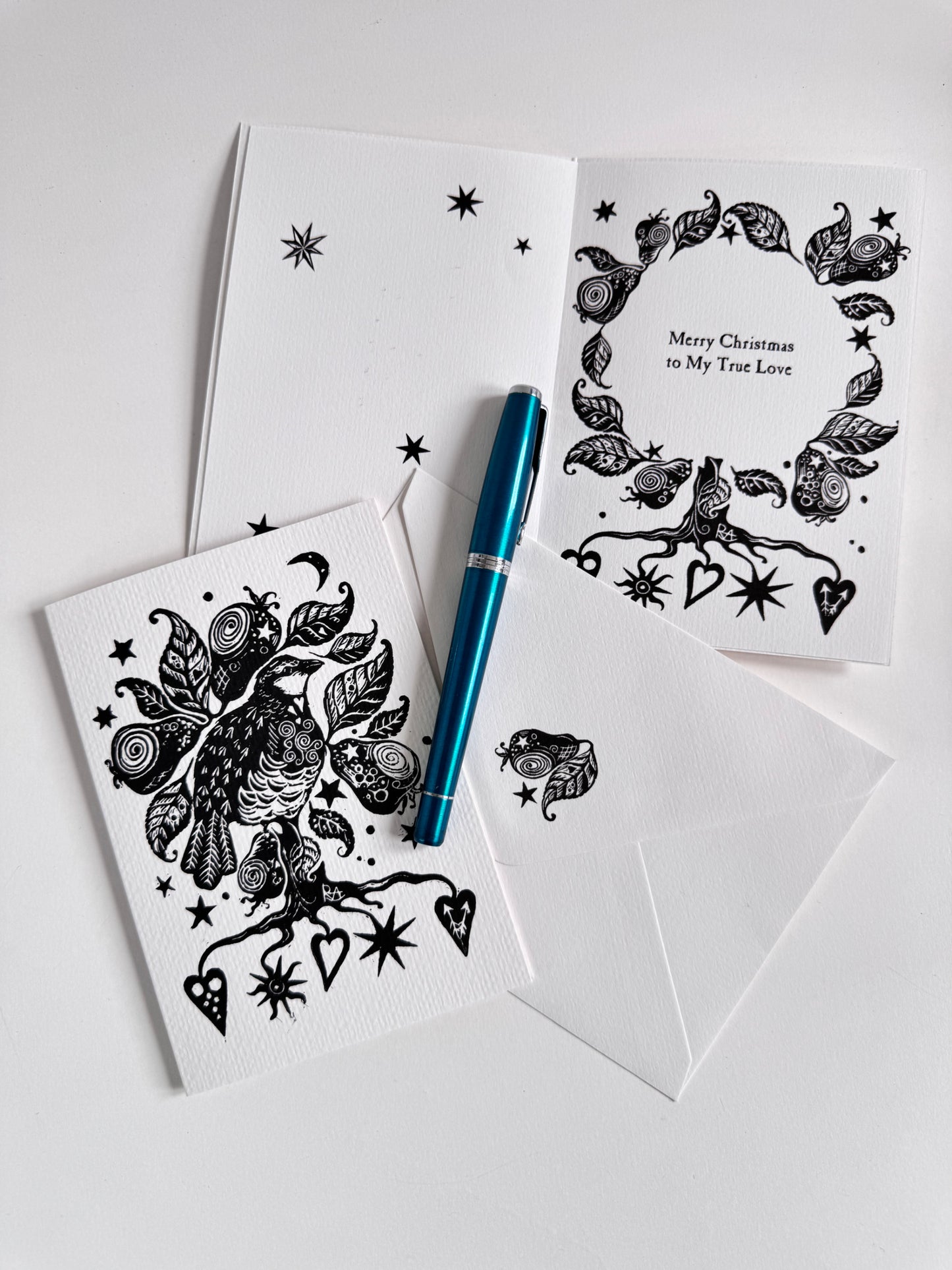Botanical Handprinted Card, Keepsake - Custom Wording, Christmas, Winter Solstice, Yule