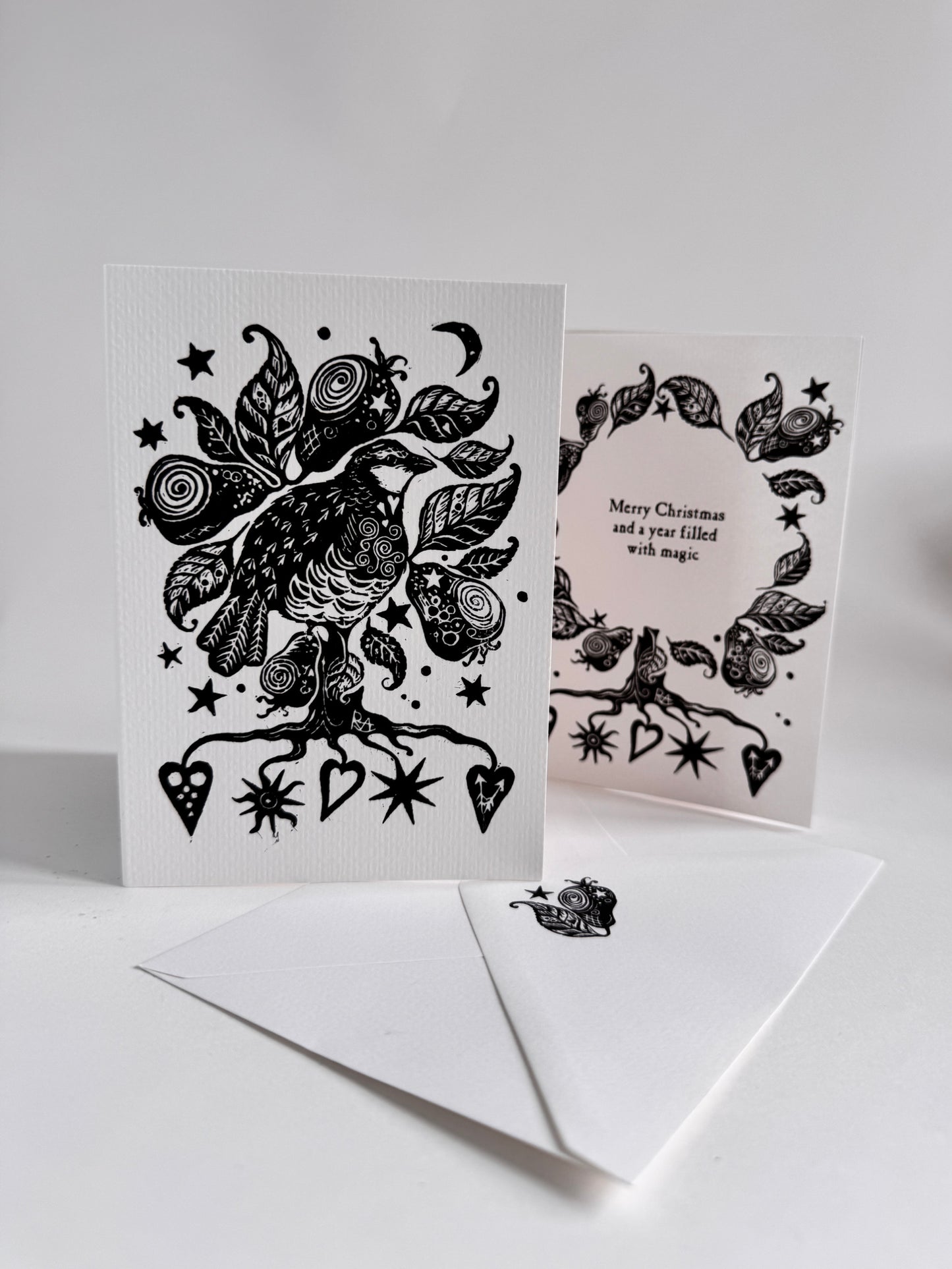 Botanical Handprinted Card, Keepsake - Custom Wording, Christmas, Winter Solstice, Yule