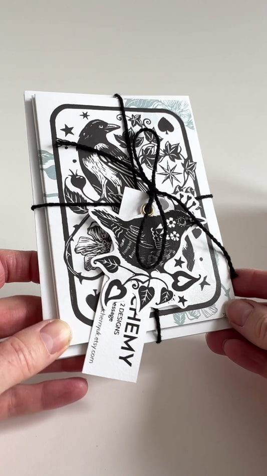 Magpie and Raven - 6 luxury cards. Ideal gift for a stationery or bird lover.