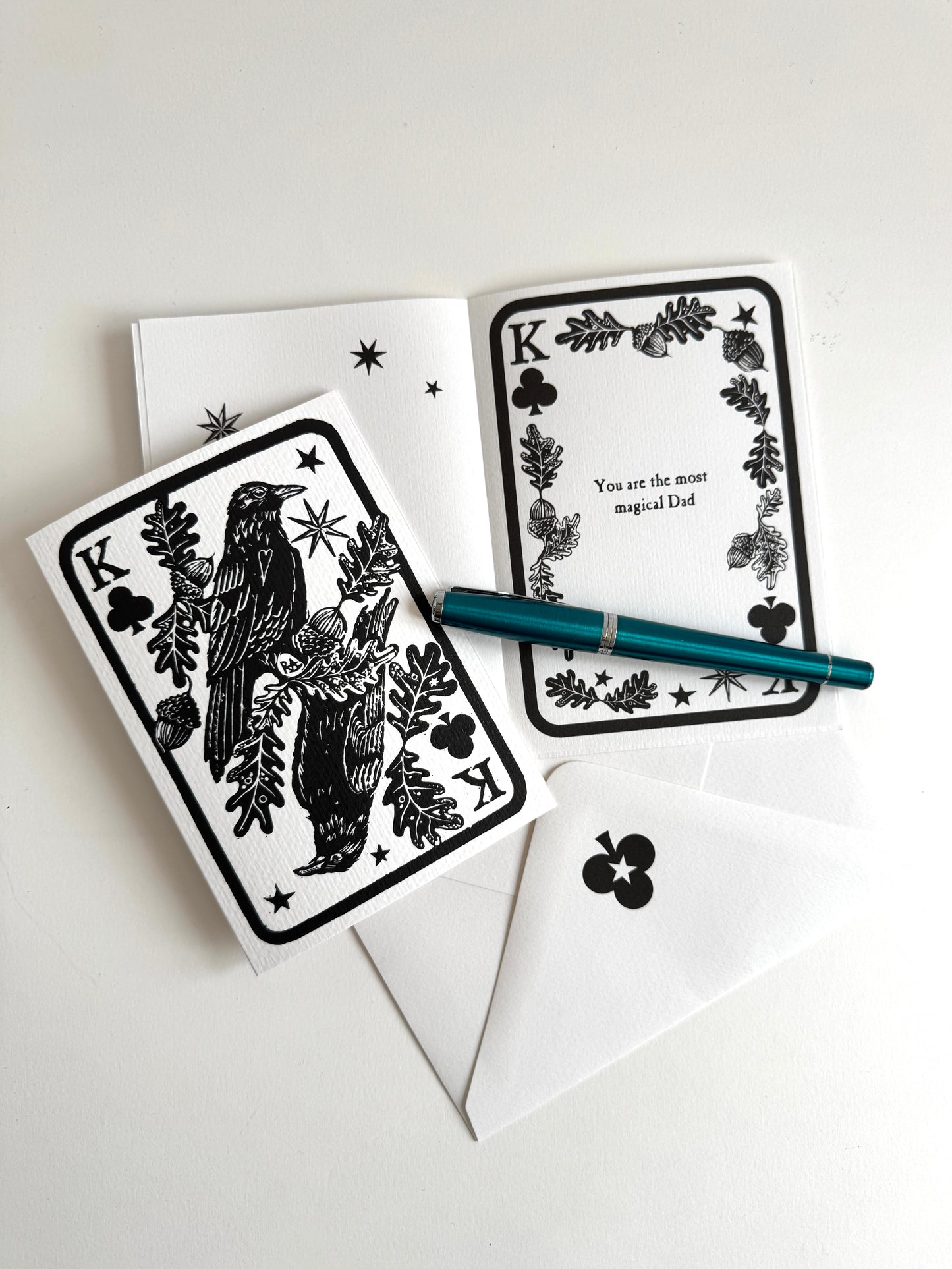 Raven and Oak Fathers Day Card, Handprinted Artist Original, Vintage Keepsake, custom wording