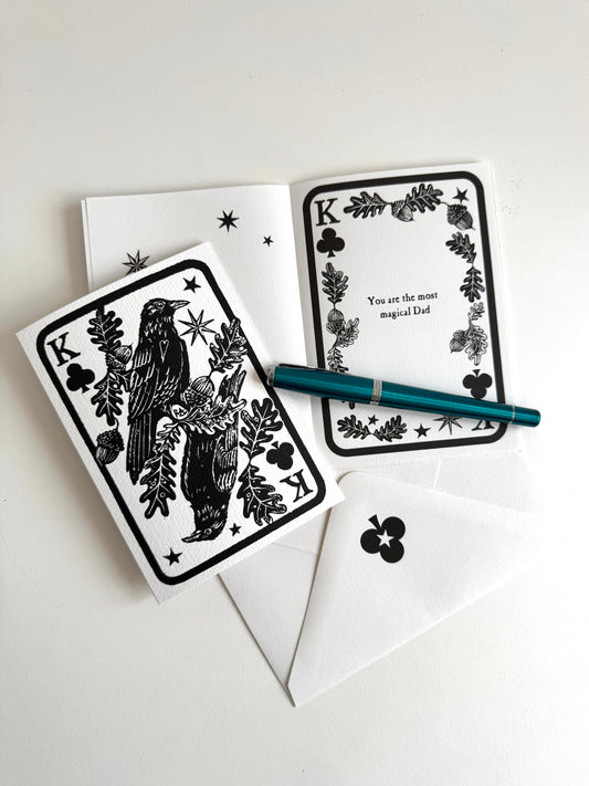 Raven and Oak Fathers Day Card, Handprinted Artist Original, Vintage Keepsake, custom wording