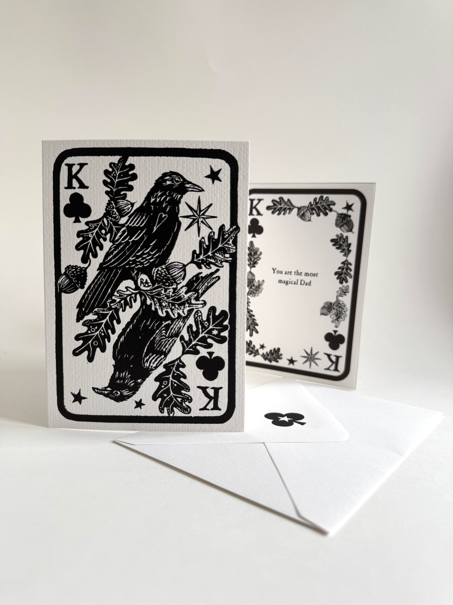 Raven and Oak Fathers Day Card, Handprinted Artist Original, Vintage Keepsake, custom wording