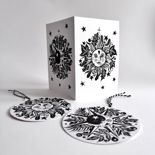 Winter Solstice Card, cut out decorations - Personalized, Yule, Christmas.