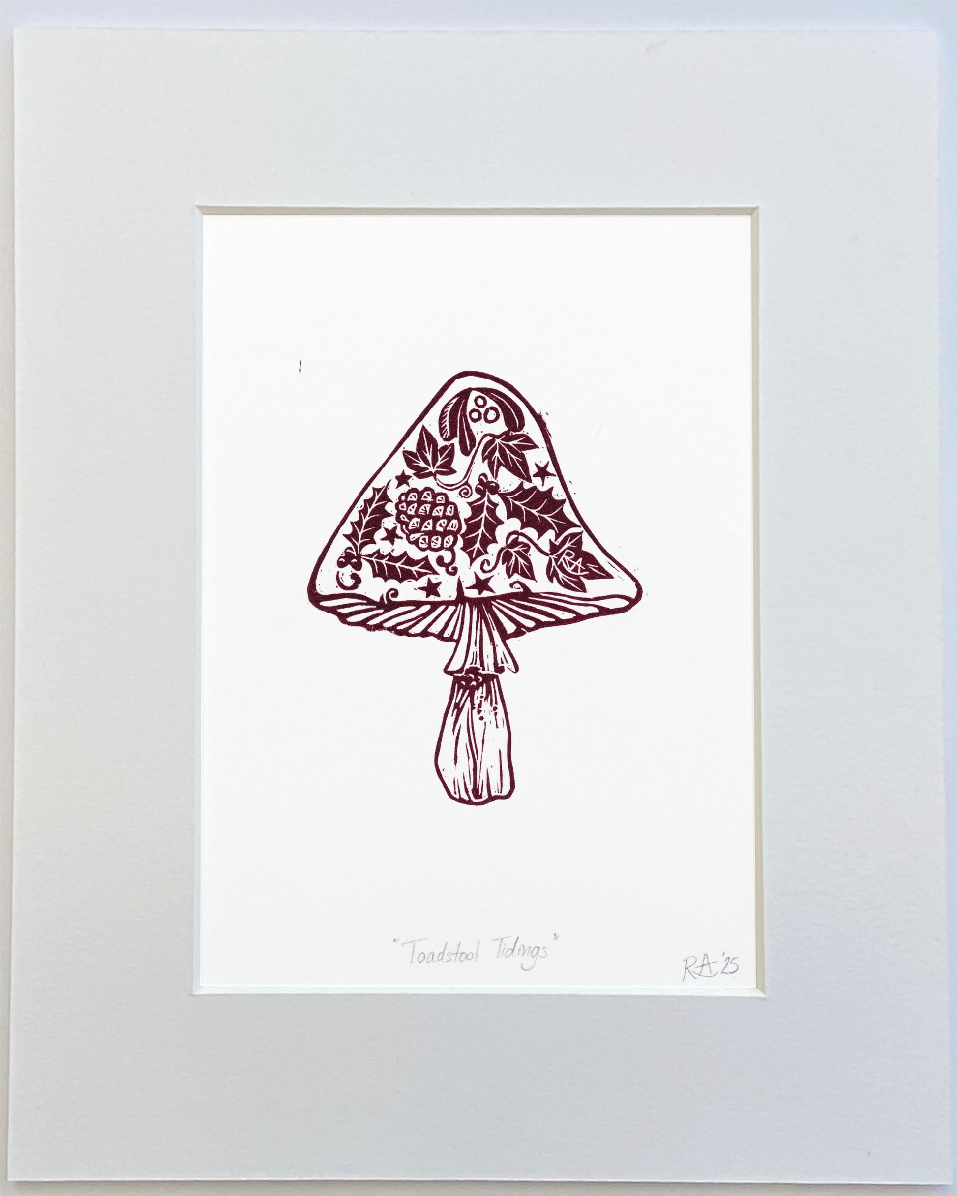 Decorative mushroom illustration with floral patterns on a white background